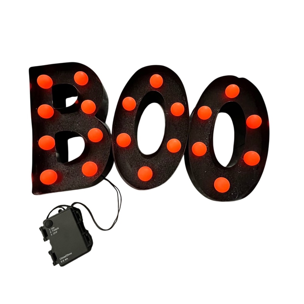 Halloween BOO‎ Marquee Light Up Sign Black Orange Battery Operated Timer Decor